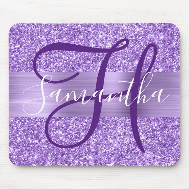 Luxury Amethyst Glitter Personalised Monogram Mouse Pad (Front)