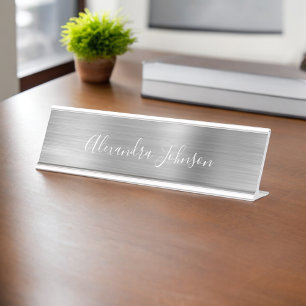 Luxury and Professional Silver Foil Modern Desk Name Plate