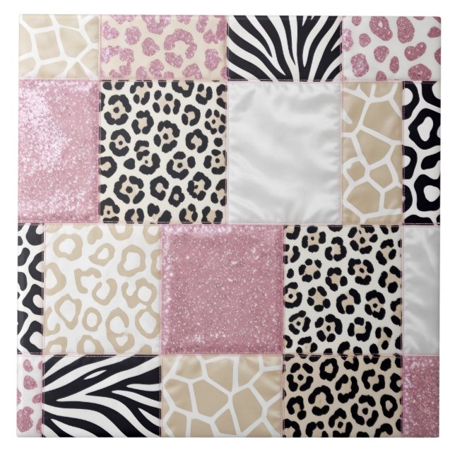 Luxury Animal Print Pink Faux Glitter Tile (Front)