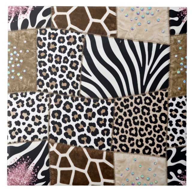 Luxury Animal Print Pink Rhinestone Tile (Front)