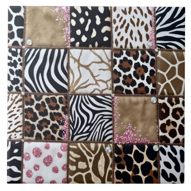 Luxury Animal Print Pink Rhinestone Tile (Front)