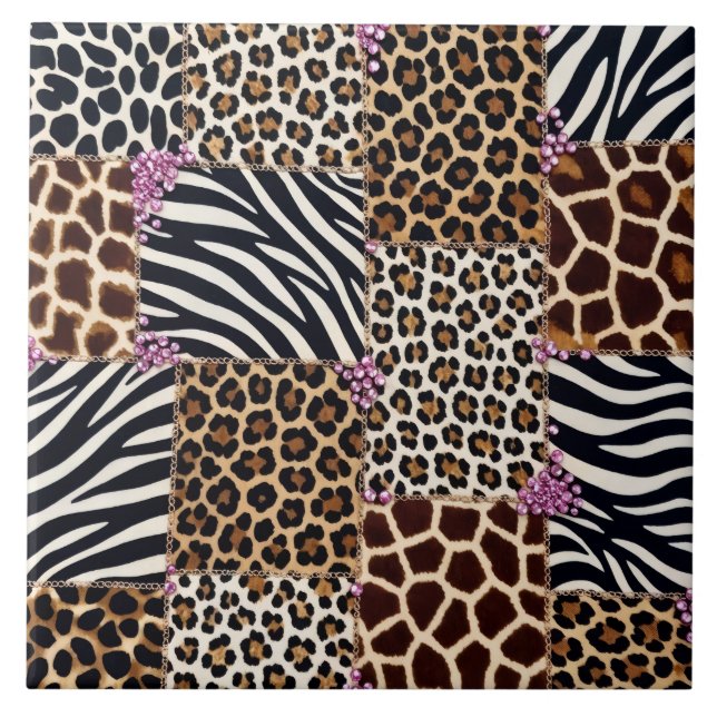 Luxury Animal Print Pink Rhinestone Tile (Front)