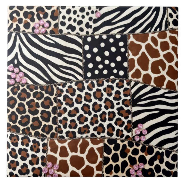 Luxury Animal Print Pink Rhinestone Tile (Front)