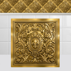 Luxury Antique Gold French Fleur de Lys Regency Tile
