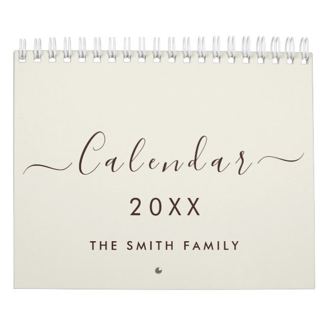 Luxury Antique Linen 2027 Script Customised Name Calendar (Cover)