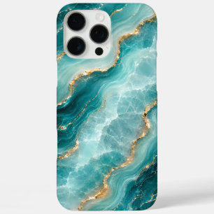 Luxury Aqua Agate Marble with Gold Veins iPhone 16 Pro Max Case