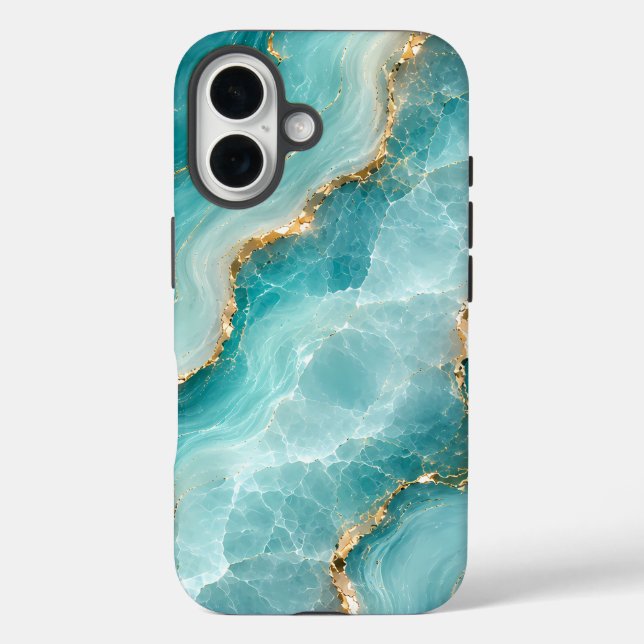 Luxury Aqua Agate Marble with Gold Veins Case-Mate iPhone Case (Back)