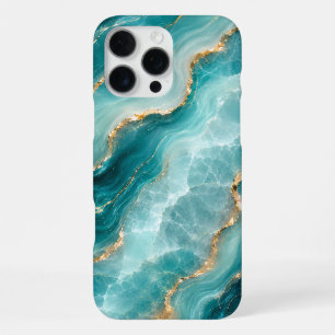 Luxury Aqua Agate Marble with Gold Veins iPhone 16 Pro Max Case