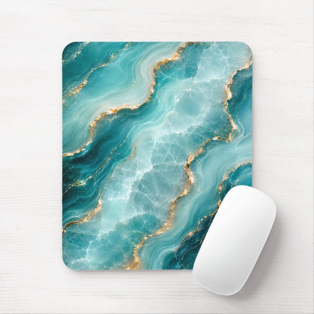 Luxury Aqua Agate Marble with Gold Veins Mouse Pad (With Mouse)