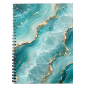 Luxury Aqua Agate Marble with Gold Veins Notebook