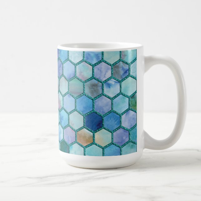 Luxury Aqua blue honeycomb pattern Coffee Mug (Right)