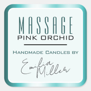 Luxury Aqua Blue Ombre Signature Text Candles Square Sticker