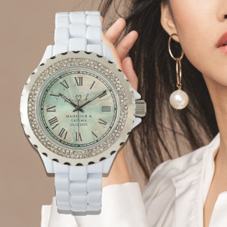 Luxury Aqua Marbled Rhinestone Watch for Women.