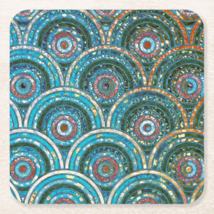 Luxury Aqua Teal Metal Foil Glitter Dots Circles Square Paper Coaster