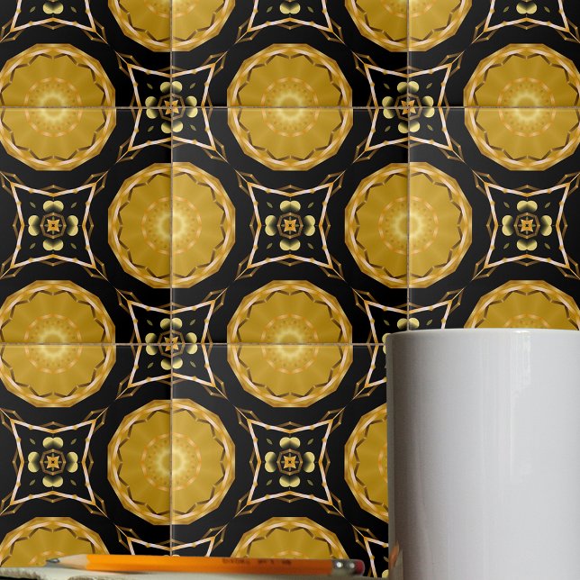 Luxury Arabesque Ethnic Mosaic Gold and Black Tile (Creator Uploaded)