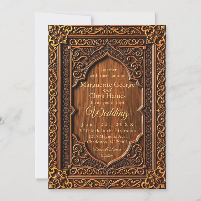 Luxury Arabesque Wooden Wedding Invitation (Front)