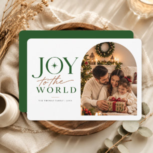 Luxury Arch Joy To The World Christmas photo  Holiday Card