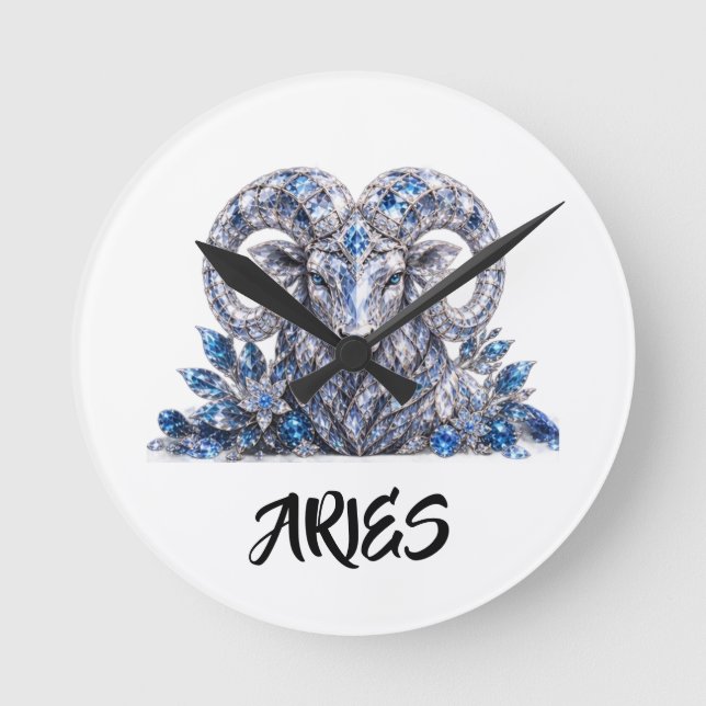 Luxury Aries Zodiac Crystal Round Clock (Front)