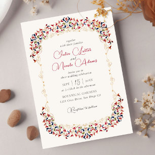 Luxury Art Botanical Floral Paisley Photo Wedding Invitation