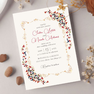 Luxury Art Botanical Floral Paisley Photo Wedding Invitation