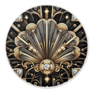 Luxury Art Deco Black & Gold Faux Diamond Ceramic  Knob