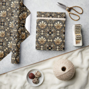 Luxury Art Deco Black & Gold Faux Diamond Wrapping Paper