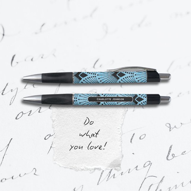 Luxury Art Deco Blue Black White Peacock Pattern (Luxury Art Deco Blue Black White Peacock Pattern Pen ©Susanne Sachers - Sunny Mind 🌞)