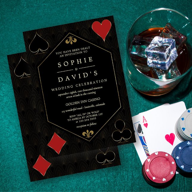 Luxury Art Deco Gatsby Casino Vegas Poker Wedding  Invitation (Art Deco Casino Las Vegas poker wedding invitation)