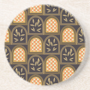 Luxury Art Deco Geometric Floral Seamless Pattern Coaster