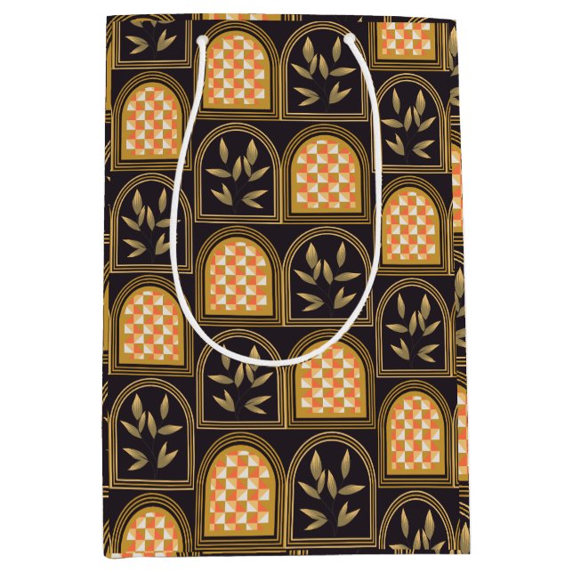 Luxury Art Deco Geometric Floral Seamless Pattern  Medium Gift Bag (Front)