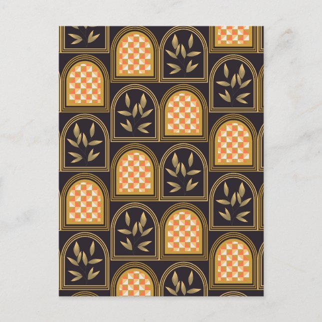 Luxury Art Deco Geometric Floral Seamless Pattern  Postcard (Front)