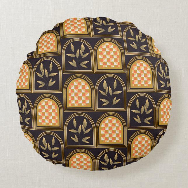 Luxury Art Deco Geometric Floral Seamless Pattern  Round Cushion (Front)