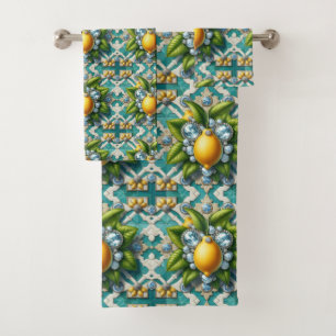Luxury Art Deco Lemons Diamonds Bath Towel Set