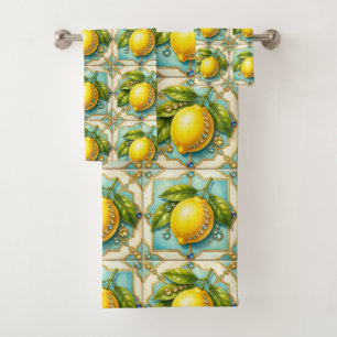 Luxury Art Deco Lemons Diamonds Bath Towel Set