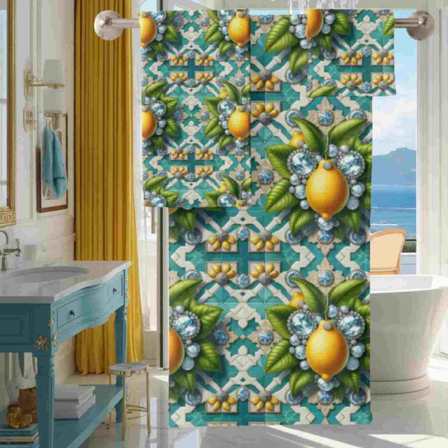 Luxury Art Deco Lemons Diamonds  Bath Towel Set (Creator Uploaded)