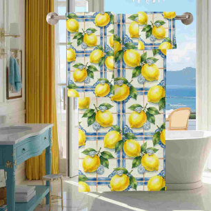 Luxury Art Deco Lemons Diamonds Bath Towel Set