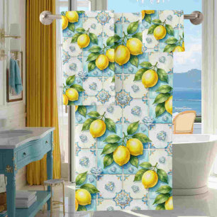 Luxury Art Deco Lemons Diamonds Bath Towel Set