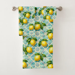 Luxury Art Deco Lemons Diamonds Bath Towel Set