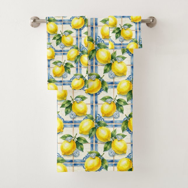 Luxury Art Deco Lemons Diamonds  Bath Towel Set (Insitu)