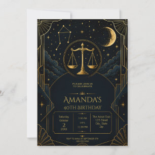 Luxury Art Deco Libra 40th Birthday Invitation
