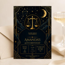 Luxury Art Deco Libra 40th Birthday Invitation