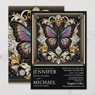 Luxury Art Deco Rainbow Butterfly Wedding Invitation