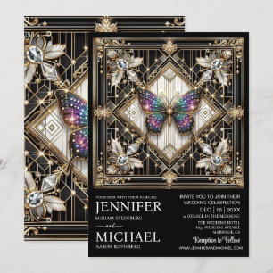 Luxury Art Deco Rainbow Butterfly Wedding  Invitation