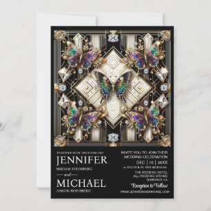 Luxury Art Deco Rainbow Butterfly Wedding Invitation