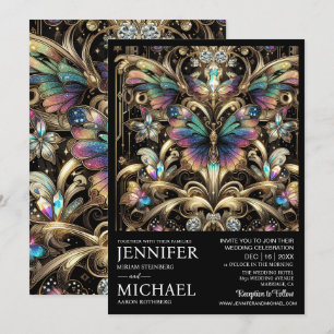 Luxury Art Deco Rainbow Butterfly Wedding  Invitation