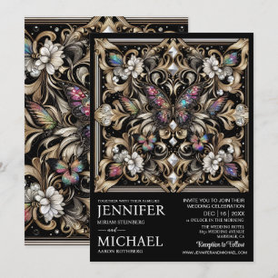Luxury Art Deco Rainbow Butterfly Wedding  Invitation