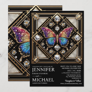Luxury Art Deco Rainbow Butterfly Wedding  Invitation