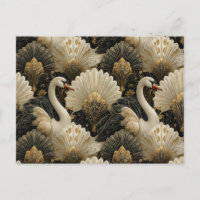 Luxury Art Deco Swan and Gold Filigree Pattern