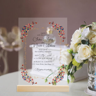 Luxury Artistic Botanical Floral Paisley Wedding Acrylic Invitations