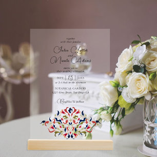 Luxury Artistic Botanical Floral Paisley Wedding Acrylic Invitations